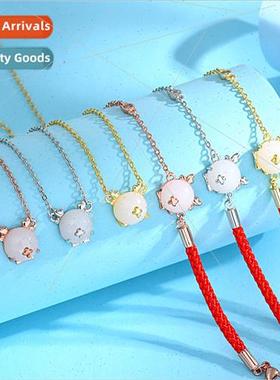 Chinese Zodiac Dragon Necklace Bracelet Set Women Mascot Red