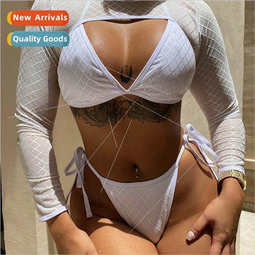 Europe Sexy Long Sleeve Sun Protection Swimsu Swimsu Mesh Bi