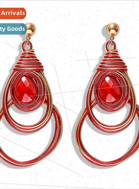 Bohemian new handmade earrings metal fine wire beaded earrin