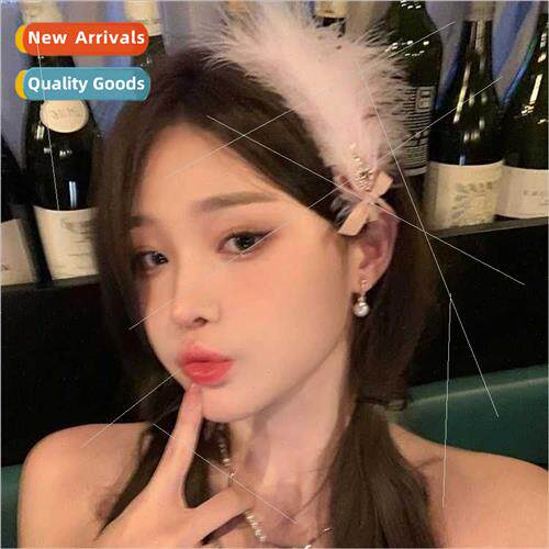 High-color value floating bow feather hair clips female seni