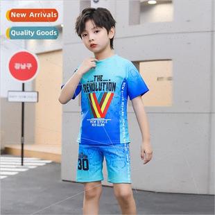 casual handsome letters Childrens two boys spl piece swimsu
