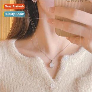 necklace Korea sense Transparent round chalcedony ins whe
