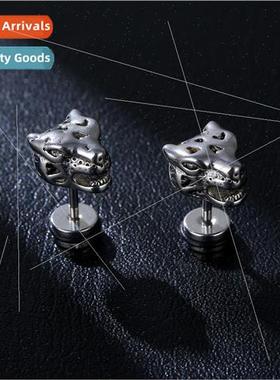 Europe casting wolf head earrings male simple stainless stee