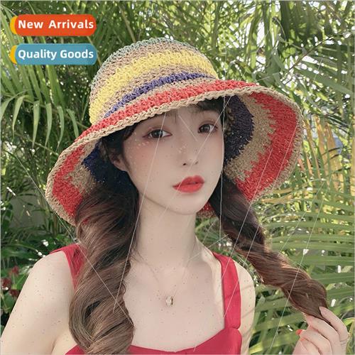 Colorful stripes dazzle elegant wind straw hat female summer