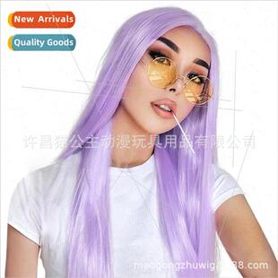 Europe Wigs Pink Purple Medium Length Women Chemical Fiber H
