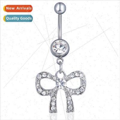 Rhinestone Bow Belly Button Ring Creative Piercing Jewelry B