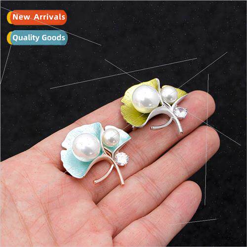 creative retro ginkgo biloba pearl brooch silk scarf clothin