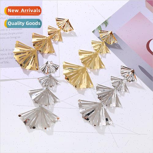 Europe new alloy multi-layer earrings female fan-shaped earr