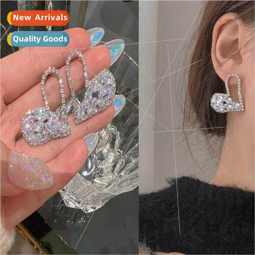 925 silver pin full diamond zirconia hollow heart earrings f