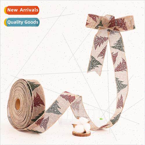 5cm Christmas Tree Decoration Ribbon Bow wh Printed Woven Ri