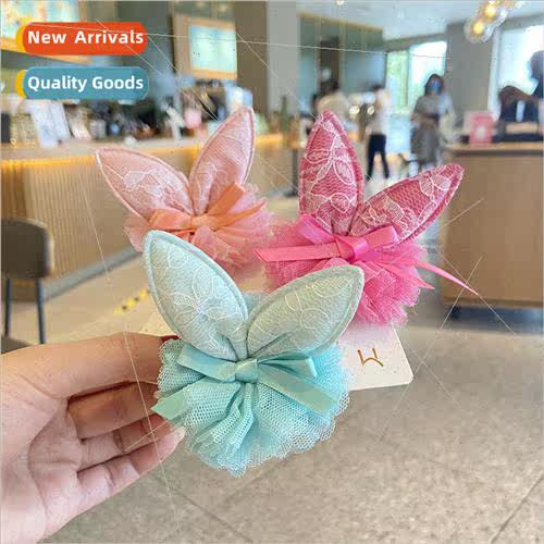 Children hair accessories princess mesh rabb ears hair clips