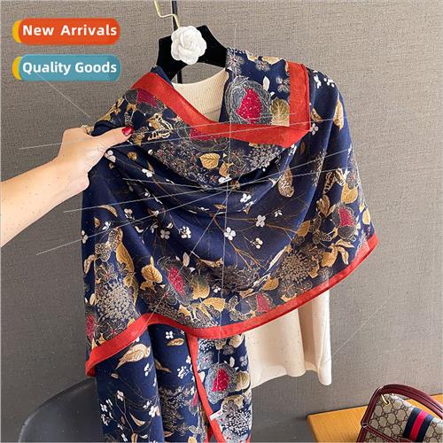 2023 Korean  printing silk scarf female fashion thin cotton