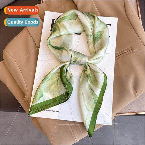 Korean  printed fashion small square scarf female green vers