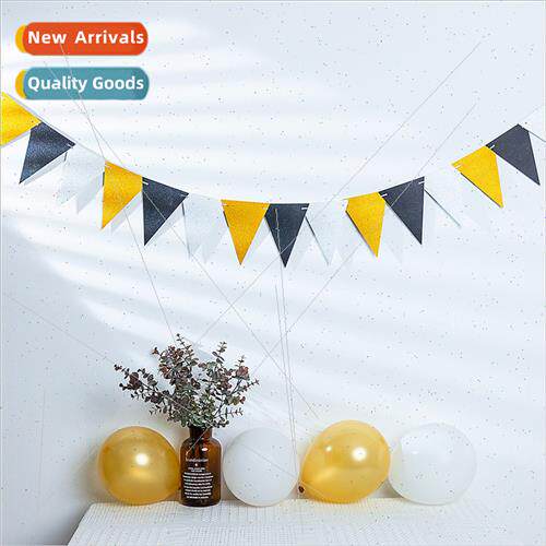 Black gold decorative bunting triangle flag holiday dress up