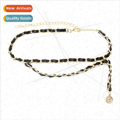 Europe Set Beat Metal Chain Braided Leather Belt  Queen Head