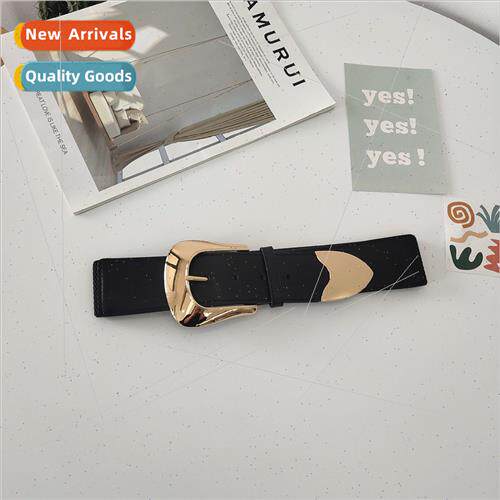 Wide Belt women Waistband Skirt Gold Square Buckle Head Blac