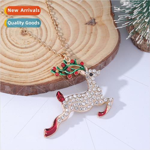 ins new diamond encrusted elk necklace Christmas deer pendan
