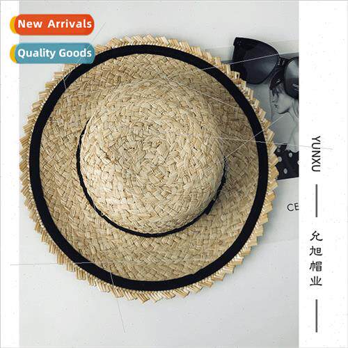 Lady straw lace flat top straw hat ins sun hat summer seasid