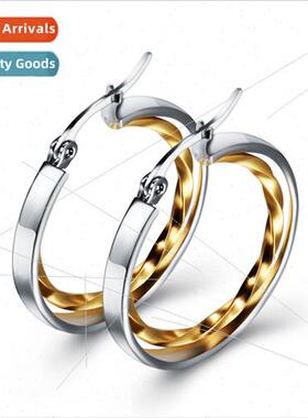 316L stainless steel earrings new round hollow double tanium