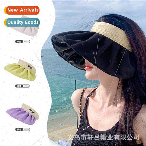 grass cloth mixed hollow cap large brim black rubber sunscre