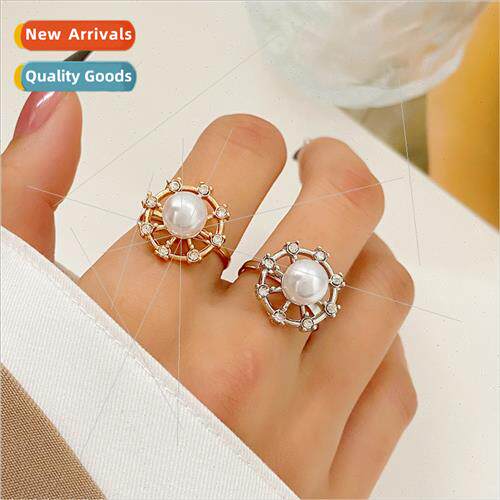 Europe ins inlaid pearl ring female French luxury diamond ho