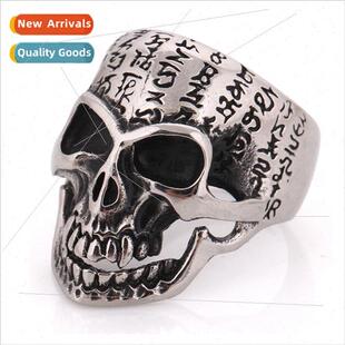 Europe Vintage Punk Bully Skull Tanium Steel Men Ring Stainl