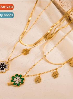 Fashion multi-layer stacked wear tanium steel necklace femal