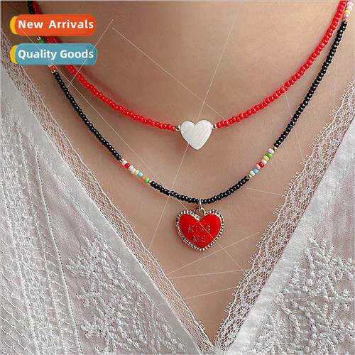 miyuki colorful beaded shell heart necklace women t-shirt do