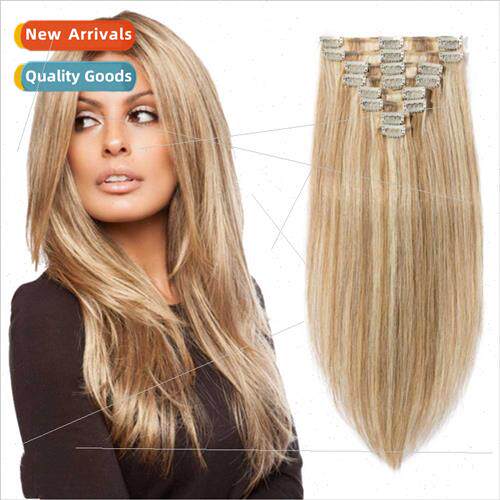 Real hair wig Europe wig female long wig card sub hair eight