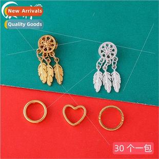 love heart set plated ring silver beads Gold wrapped