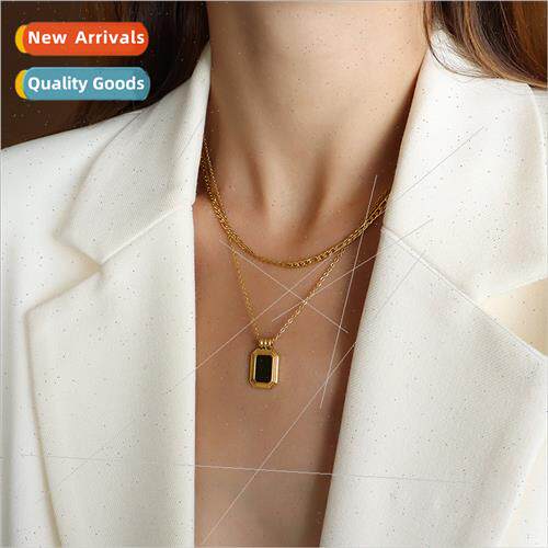 French niche ins acrylic stacking necklace tanium steel gold