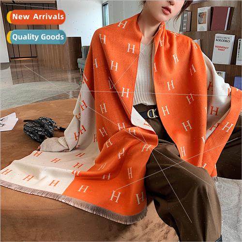 2023 autumn winter new Korean letters colorful warm scarf fe