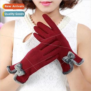 gloves female solid touch colou bow screen Korean New winter
