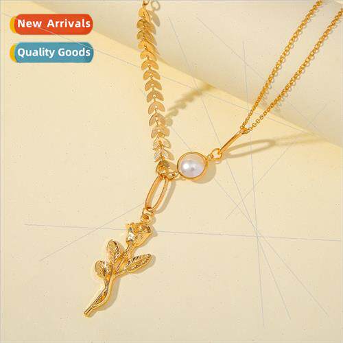 Europe fashion rose pendant wheat chain pearl short necklace