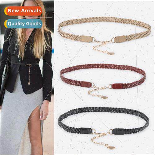 Braided Vintage Leather Ladies Belt Cowhide Sweater Skirt Je