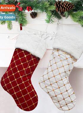 2023 new plaid  Christmas socks gold sequins candy bags Chri