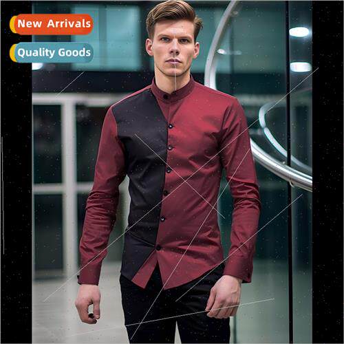 Men 2023 fall new long-sleeved shirt men Henry collar Slim m