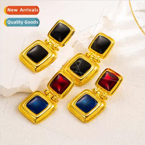 Europe fashion retro earrings antique gold square earrings p