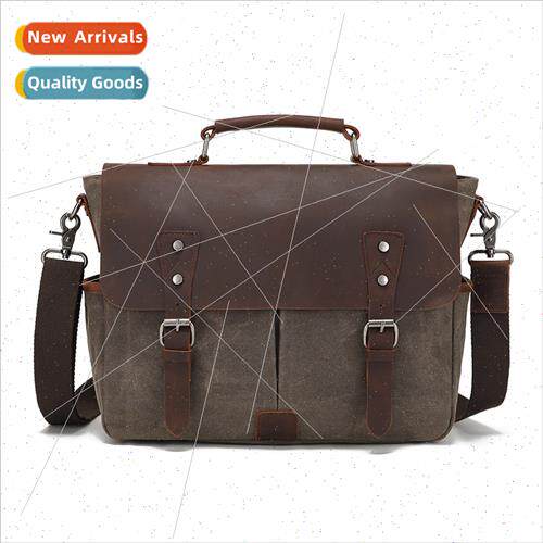 Slant Cross Bag Block Head Layer Leather Men Photography Bag