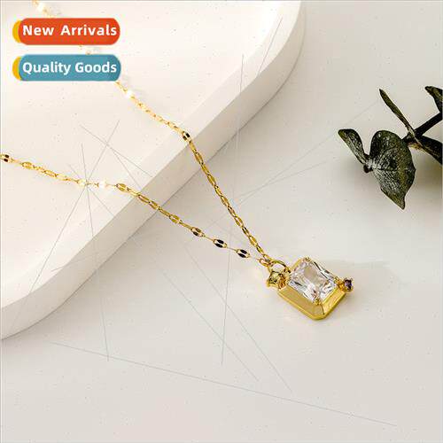 Korea copper pendant micro-set square large zirconia necklac