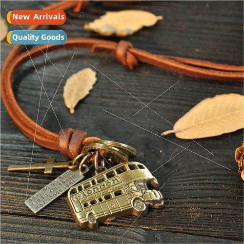 Double Bus Pendant Cowhide Necklace New Retro Metal Pendant