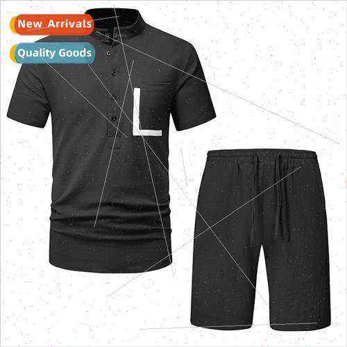 Mens Cotton nen Henley Collar Pocket Colorblocking Su TB16
