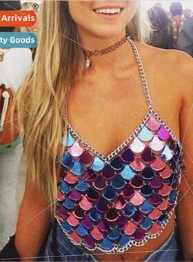 MW3191Europevest Colorful Axe Shape Sequins Acrylic Metal Ch