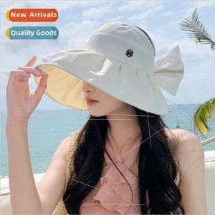 metal letters label Korean bow female pocket sunscreen hat