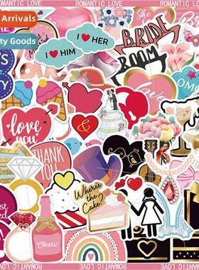 52 Pink Romantic Wedding Graffi Stickers WaterproPVC Art Dec