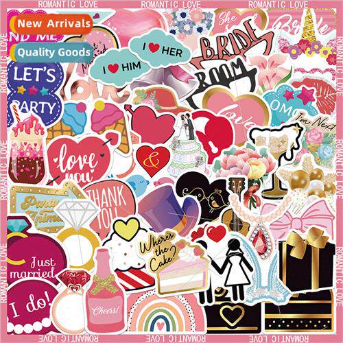 52 Pink Romantic Wedding Graffi Stickers WaterproPVC Art Dec