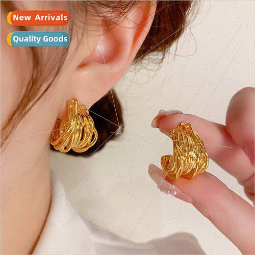 s925 silver needle vintage multi-layer wire wrapped C earrin
