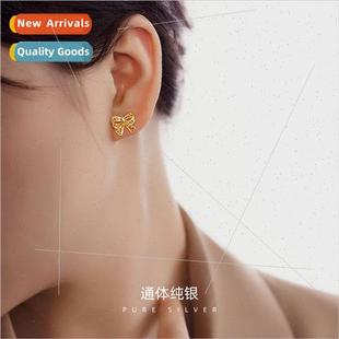 bow earrings hollow S925 love plated lace silver