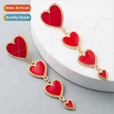 Europe Hundreds earrings female oil drop heart-shaped tassel