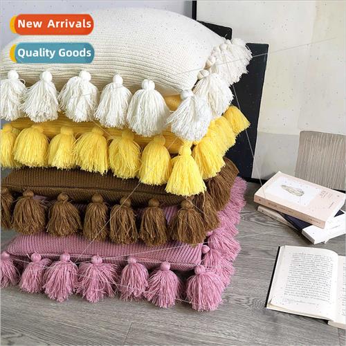 Ins Scandinavian wool knted tassel pillow square cushion bed
